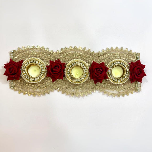 Golden Lace & Red Rose 3-Tealight Decorative Holder
