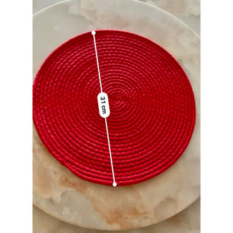 Handwoven Red Jute Round Mat – Eco-Friendly Braided Floor Rug for Living Room, Dining Table, Kitchen & Home Décor - 0