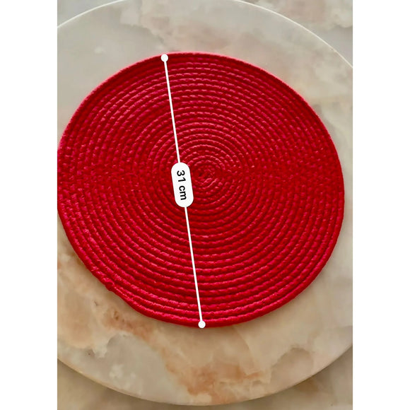 Handwoven Red Jute Round Mat – Eco-Friendly Braided Floor Rug for Living Room, Dining Table, Kitchen & Home Décor