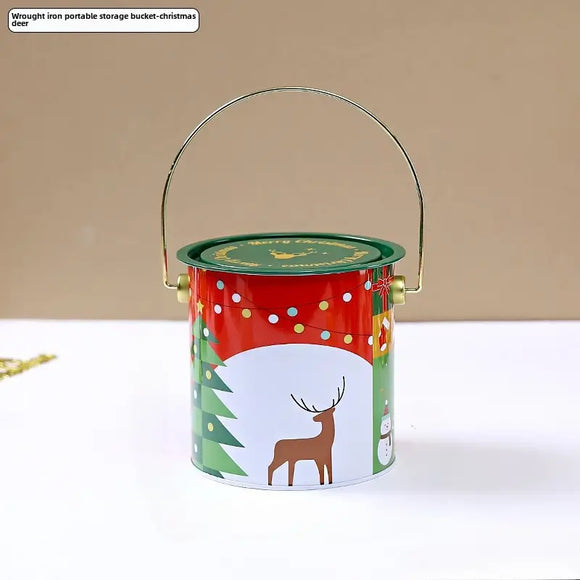 Christmas-Themed Metal Bucket for Candy, Cookies & Treats - Perfect Holiday Gift Packaging
