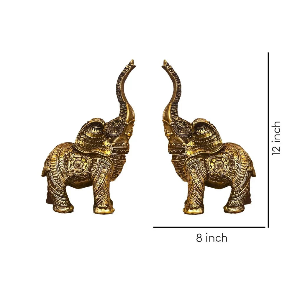 Set Of 2 Trunk Up Elephant Family Statue Showpiece Figurine indian Handicraft - 0