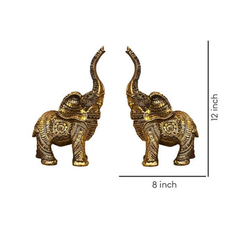 Set Of 2 Trunk Up Elephant Family Statue Showpiece Figurine indian Handicraft - 0