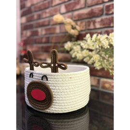 Christmas Reindeer Rope Storage Basket – Cute Woven Cotton Rope Organizer Bin for Holiday Decor, Toys, Gifts & Home Storage - 0