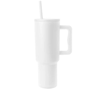 Buy white Stainless Steel Tumbler – Matte Finish |Sipper | Leak-Proof | With 2 Straw &amp; Brush 1.2L