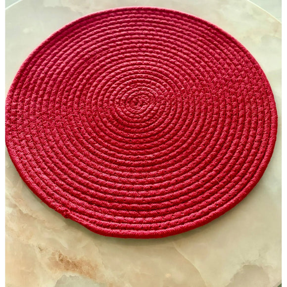 Handwoven Red Jute Round Mat – Eco-Friendly Braided Floor Rug for Living Room, Dining Table, Kitchen & Home Décor