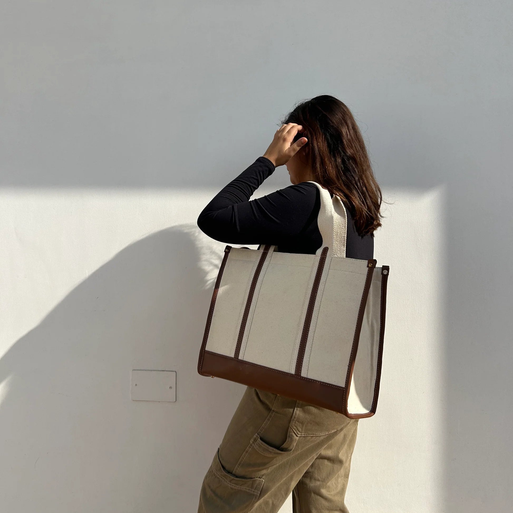 Casual Luxe: Two-Compartment Canvas Handbag