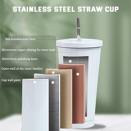 Stainless Steel Straw Tumbler – 470ml / 520ml | Insulated & Sleek Design 🥤✨