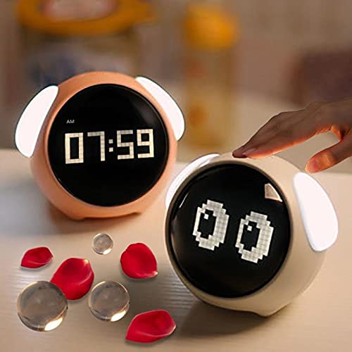 Emoji Alarm Clock Children Digital Clock Night Light Dynamic Emoji, Snooze Function Sounds with Temperature,Voice Control