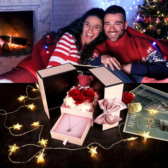 Royal Teddy Surprise Gift Box – Luxury Rose Arrangement with Hidden Necklace Drawer