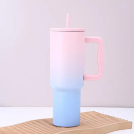 Buy pink-and-blue-shade Stainless Steel Tumbler – Matte Finish |Sipper | Leak-Proof | With 2 Straw &amp; Brush 1.2L