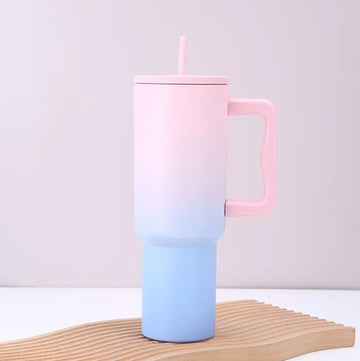 Buy pink-and-blue-shade Stainless Steel Tumbler – Matte Finish |Sipper | Leak-Proof | With 2 Straw &amp; Brush 1.2L