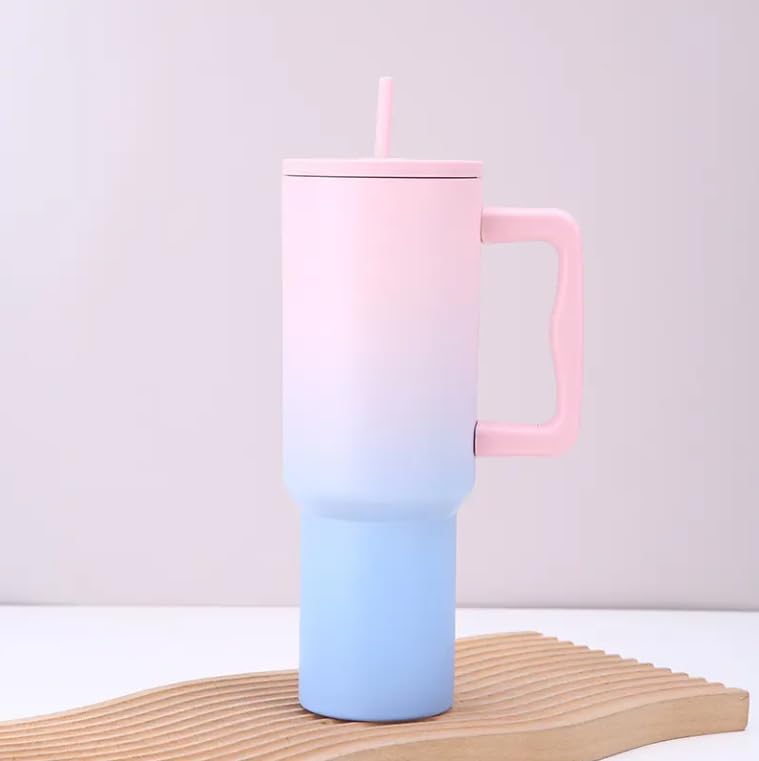 Buy pink-and-blue-shade Stainless Steel Tumbler – Matte Finish |Sipper | Leak-Proof | With 2 Straw &amp; Brush 1.2L