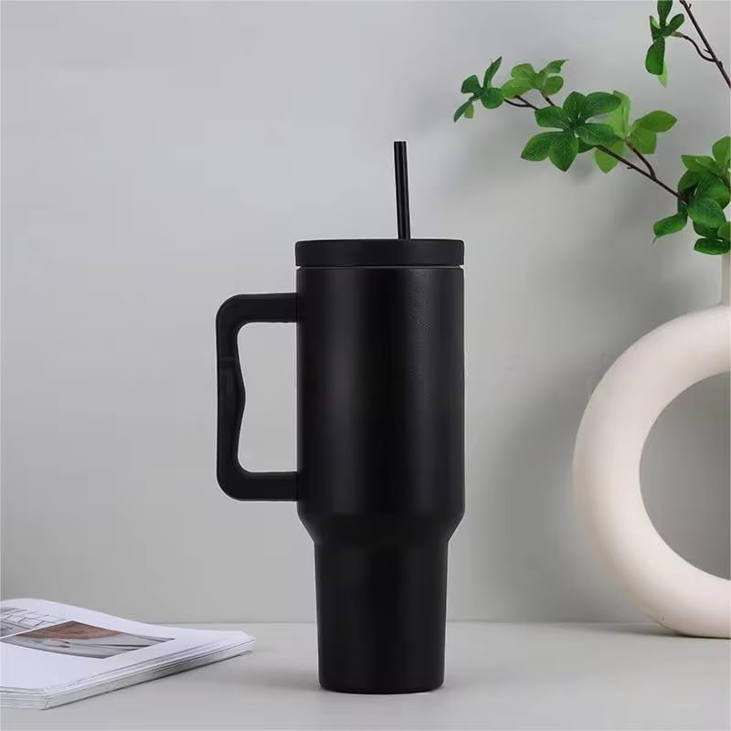 Stainless Steel Tumbler – Matte Finish |Sipper | Leak-Proof | With 2 Straw & Brush 1.2L - 0