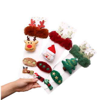 Festive 4-Piece Hair Clip Set: Christmas Themed Decorative Accessories with Santa, Reindeer, and Tree - 0
