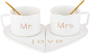 Mr and Mrs Ceramic mug || Couple Coffee Cup and Tea Mugs with Heart Shape Saucer & Stainless Spoon || Microwave Safe, Dishwasher Safe| Valentine Day Gift Mug. (white)-3