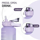 Motivational Water Bottle with Straw Time Marker, Set Of 3 Pcs Leakproof Durable Wide Mouth Sipper-3