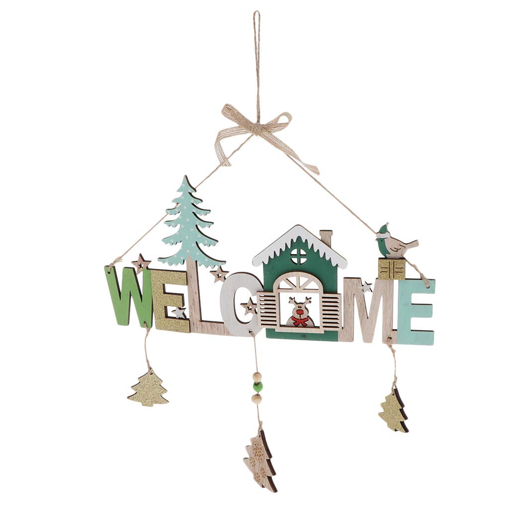 wooden christmas welcome hanging plaque wall door decors xmas tree - 0