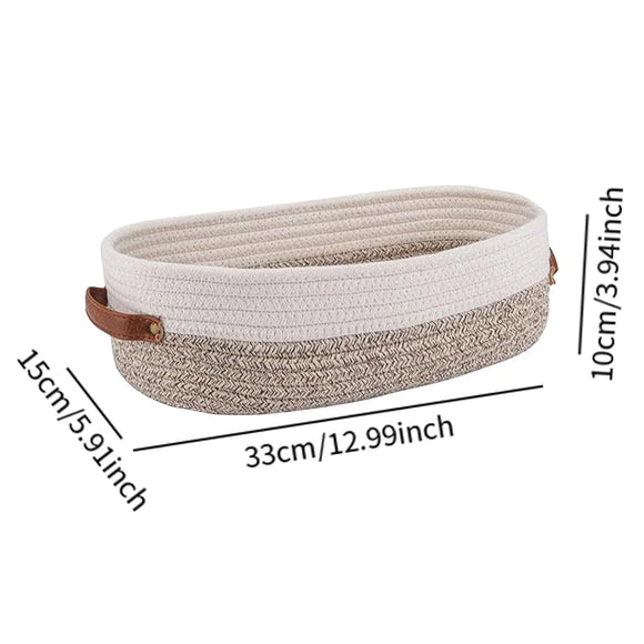 Handwoven Jute Rope Storage Basket with Handles – Oval Decorative Organizer Bin for Bathroom, Living Room, Bedroom & Office