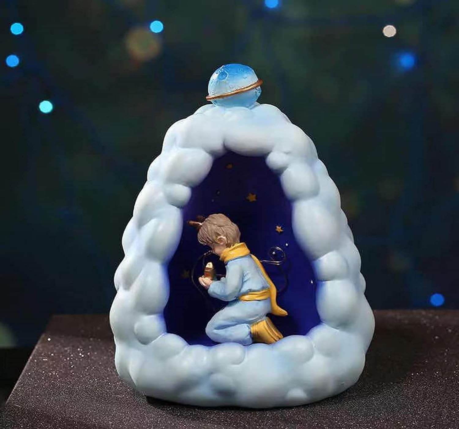 Stellar LED Night Lamp Resin Night Light Boy Statue for Kids Battery Powered Night Light Cute Bedside Lamp Resin Night Light Rechargeable Table Lamp for Kids Bedroom, Home decor, Office, Showcase  (Blue)