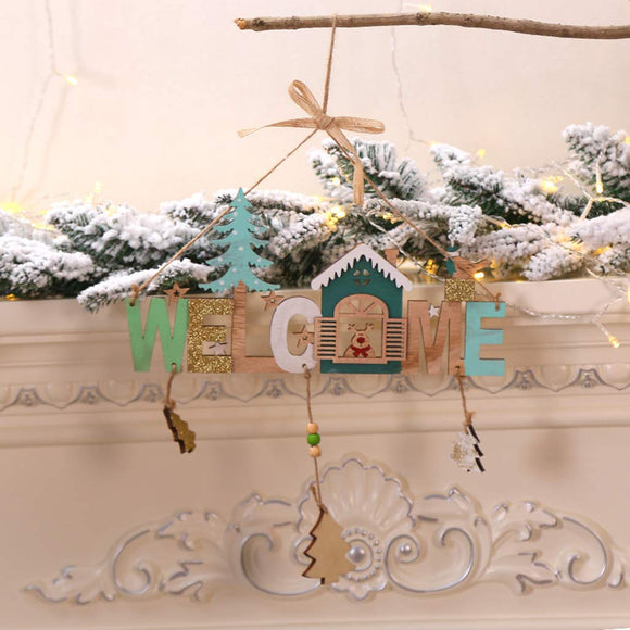 wooden christmas welcome hanging plaque wall door decors xmas tree