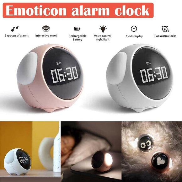 Emoji Alarm Clock Children Digital Clock Night Light Dynamic Emoji, Snooze Function Sounds with Temperature,Voice Control