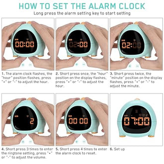 Cute Dinosaur Alarm Clock with USB Charging Port, 2 Alarms Loud LED Display, Snooze Function, Desk Clock Adjustable Ringtone Timed Reminder Dual Alarms, Snooze, Digital Display, Nap Timer, 8 Levels Adjustable  Volume for Kids - 0