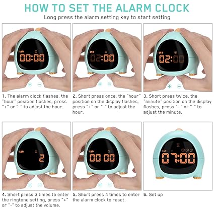 Cute Dinosaur Alarm Clock with USB Charging Port, 2 Alarms Loud LED Display, Snooze Function, Desk Clock Adjustable Ringtone Timed Reminder Dual Alarms, Snooze, Digital Display, Nap Timer, 8 Levels Adjustable  Volume for Kids - 0