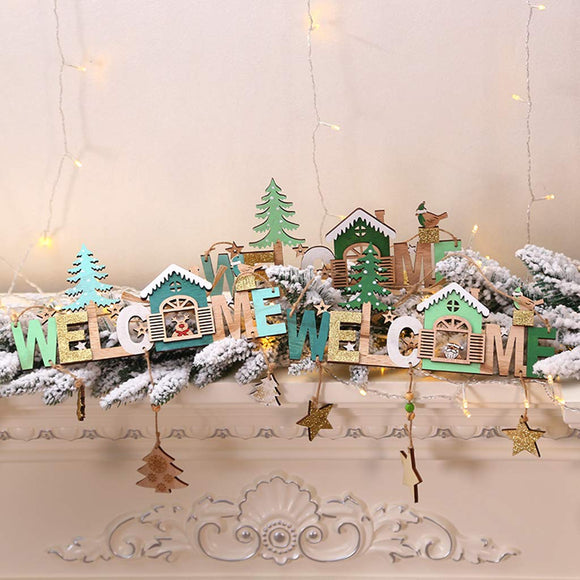 wooden christmas welcome hanging plaque wall door decors xmas tree