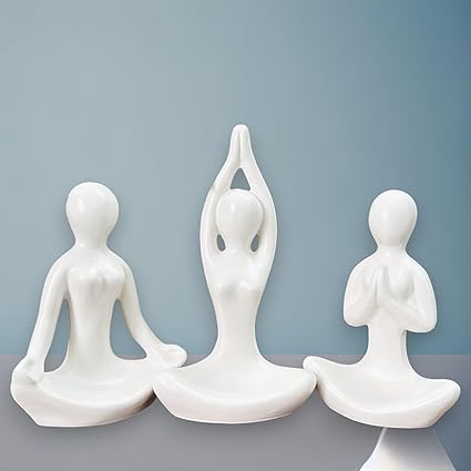 Yoga Girl Statue | Set of 3 | Minimalist Ceramic Meditation Thinker Sculpture | Decorative | Yoga Statues