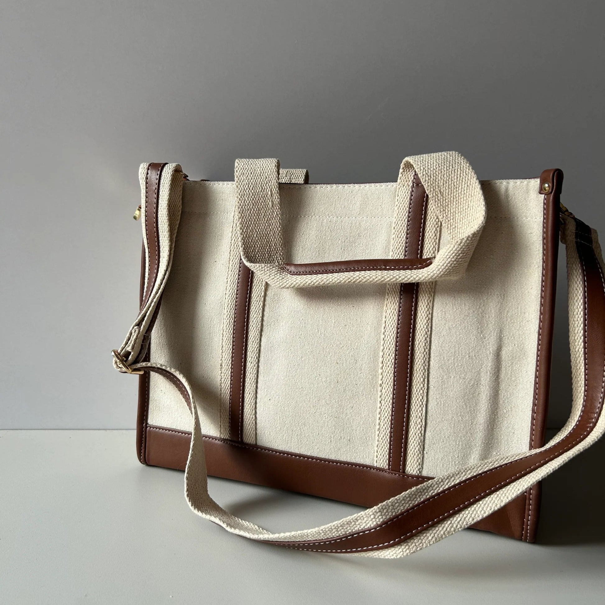 Casual Luxe: Two-Compartment Canvas Handbag - 0