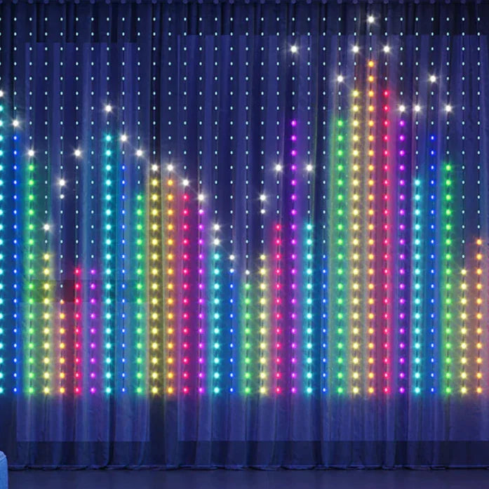 Smart 400 LED Curtain Lights - Bluetooth, Music Sync, Custom Patterns & Text, RGB Colors