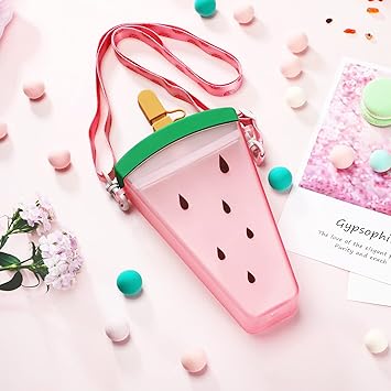 Kawaii Watermelon Ice Cream Sippers with Strap and Stickers - 0