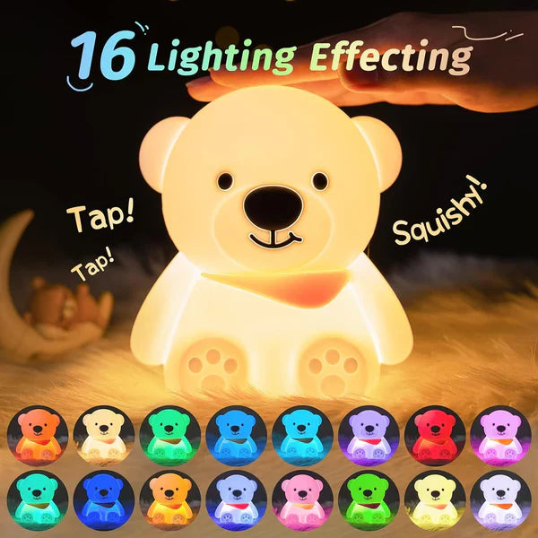 Bear Night Light for Kids,16 Colour Changing Baby Night Light - 0