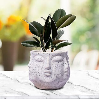 Face White Ceramic Pots for Indoor Plants, Planters Succulent (H - 10 X D - 10 cm) - 0