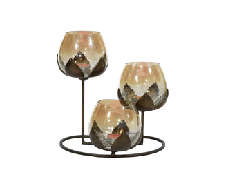 Gold Lotus Set of 3 Tea Light and Candle Holder