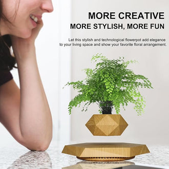 Gravity-Defying Wooden Planter Levitates and Rotating Pot Perfect Unique Gift - 0