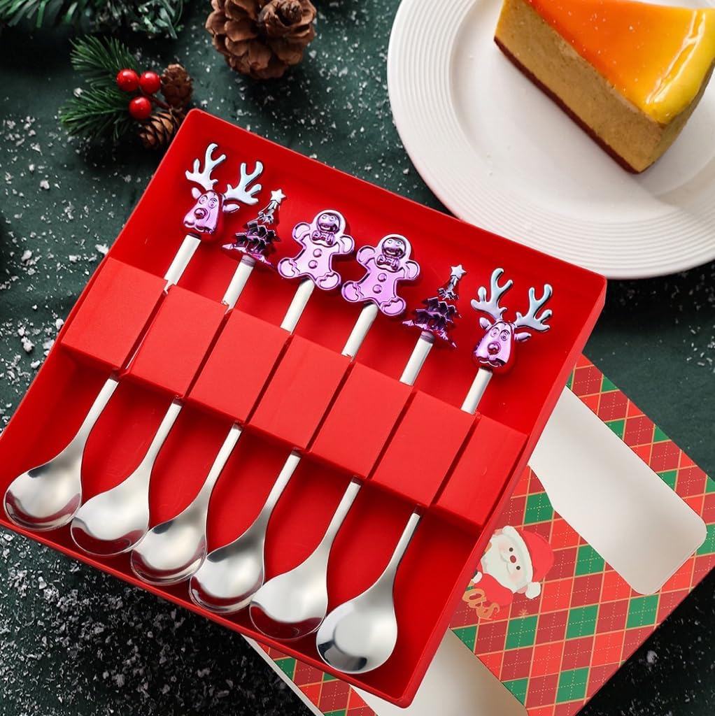 Set of 6 Christmas Character Spoons, Christmas Cutlery, Creative Tableware, Cutlery for Parties, Restaurants, Holidays, Cafes