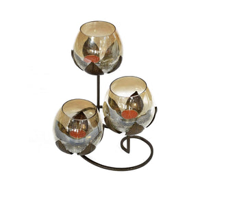 Gold Lotus Set of 3 Tea Light and Candle Holder - 0
