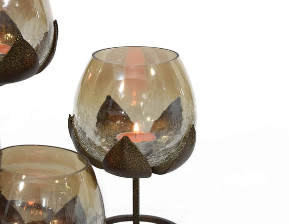 Gold Lotus Set of 3 Tea Light and Candle Holder