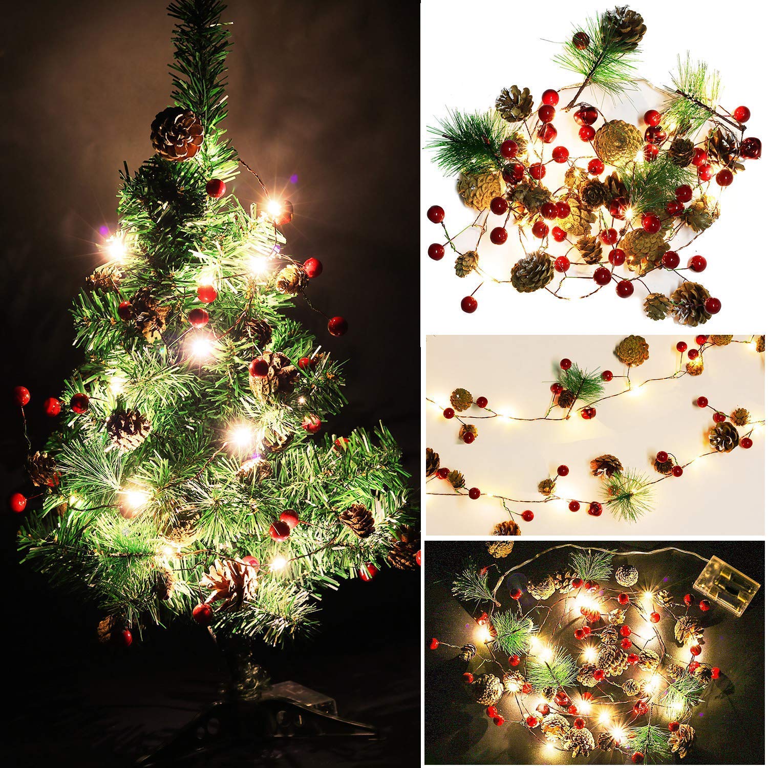 Christmas Lights, Fairy Lights, Decoration Pinecone Berries Indoor and Outdoor Christmas Tree Lights