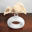 Ceramic Matte Finish Donut Flower Vase Handcrafted (Pack of 1) White (White)-3