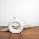 Ceramic Matte Finish Donut Flower Vase Handcrafted (Pack of 1) White (White)-1