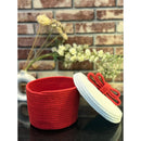 Christmas-Themed Handwoven Jute Rope Basket with Lid & Decorative Bow – Eco-Friendly Storage Box for Gifts, Candy & Home Décor (Red & White)-2