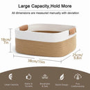 Modern Two-Tone Jute & Cotton Rope Storage Basket with Faux Leather Handles – Rectangular Organizer Bin for Home, Office & Nursery (Beige & White)-4