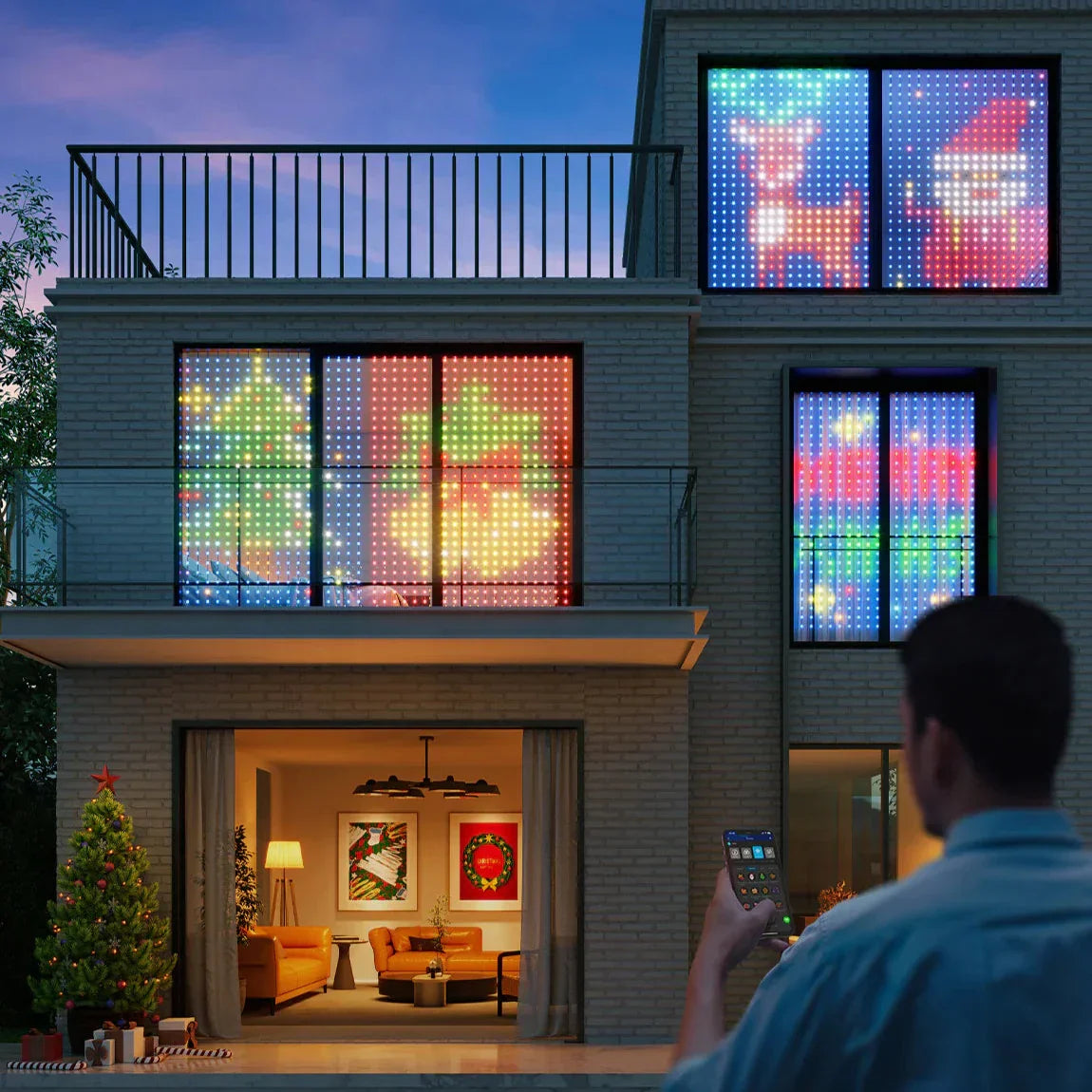 Smart 400 LED Curtain Lights - Bluetooth, Music Sync, Custom Patterns & Text, RGB Colors - 0