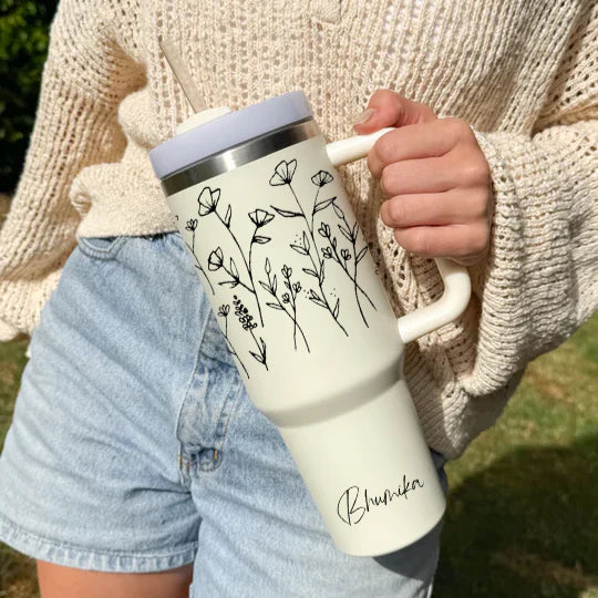 Personalized FleurFlow™ Tumbler with Straw & Lid