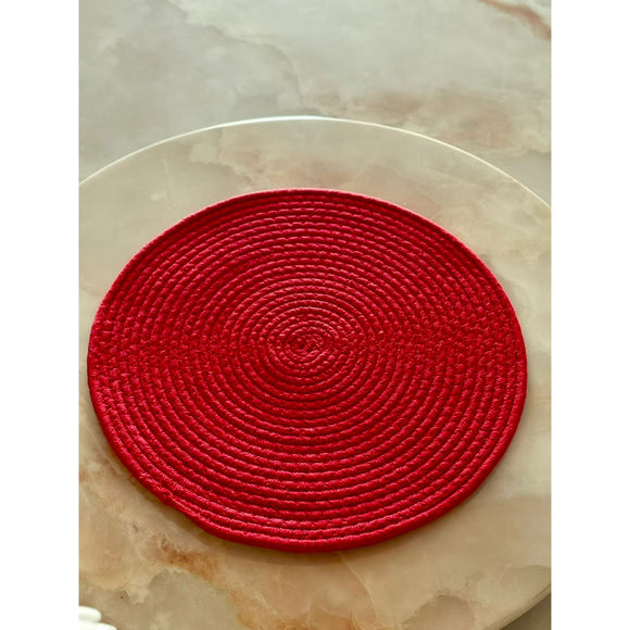 Handwoven Red Jute Round Mat – Eco-Friendly Braided Floor Rug for Living Room, Dining Table, Kitchen & Home Décor