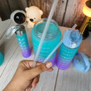 Motivational Water Bottle with Straw Time Marker, Set Of 3 Pcs Leakproof Durable Wide Mouth Sipper-8