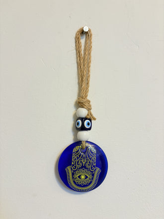 Blue Evil Eye Hamsa Wall Hanging for Protection and Decor