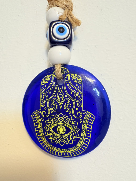 Blue Evil Eye Hamsa Wall Hanging for Protection and Decor